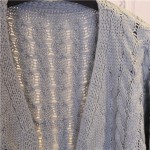 Grey Twisted Chunky Knitted Long Sleeves Cardigan Jacket