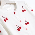 White Red Embroidery Cherry Long Sleeves Cardigan Outer Jacket