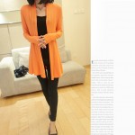 Orange Long Sleeves Knit Thin Cardigan Outer Jacket
