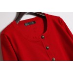 Red Cropped Mid Long Sleeves Bronze Vintage Buttons Cardigan Outer Jacket