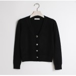 Black Cropped Mid Long Sleeves Jewellery Fancy Buttons Cardigan Outer Jacket