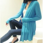 Blue Sky Long Sleeves Knit Thin Cardigan Outer Jacket