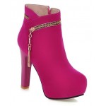 Pink Fushia Suede Gold Zipper Ankle Platforms High Heels Boots