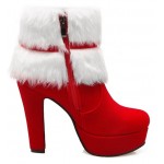Red White Suede Ankle Fur Bow Platforms High Heels Boots