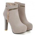 Grey Suede Gold Zipper Ankle Platforms High Heels Boots