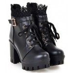 Black Crochet Ankle Lace Up Platforms High Heels Boots Bootie