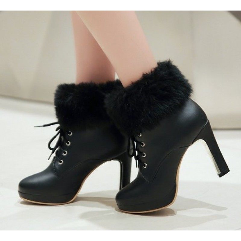 black fur lace up boots