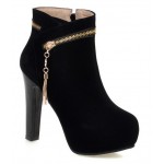 Black Suede Gold Zipper Ankle Platforms High Heels Boots