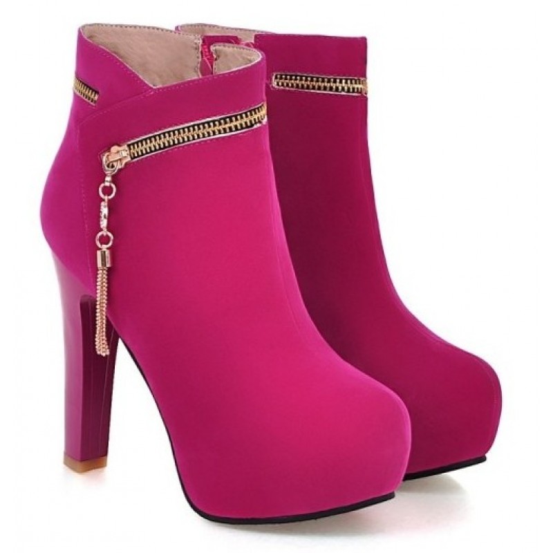 Souvenir cost Gaseous Pink Fushia Suede Gold Zipper Ankle Platforms High Heels Boots