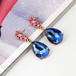 Blue Gemstone Glamorous Pink Flowers Earrings Ear Drops