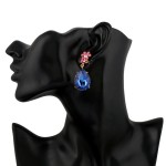 Blue Gemstone Glamorous Pink Flowers Earrings Ear Drops