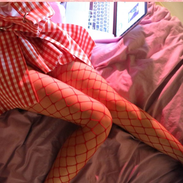 Red Big Fish Net Fishnet Lolita Punk Rock Gothic Long Socks Tights Stockings