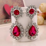Red Ruby Gemstones Crystals Glamorous Earrings Ear Drops