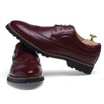 Burgundy Vintage Leather Lace Up Mens Oxfords Flats Dress Shoes