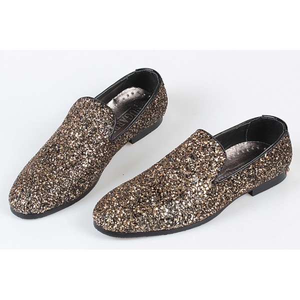 Black Gold Glitter Bling Bling Mens Oxfords Loafers Dress Shoes Flats