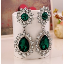 Blue Green Gemstones Crystals Glamorous Earrings Ear Drops