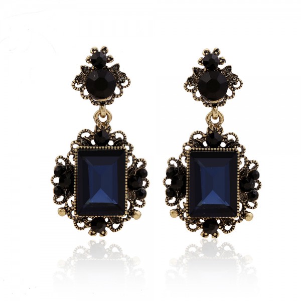 Black Blue Gothic Crystal Diamante Fancy Glamorous Earrings Ear Drops