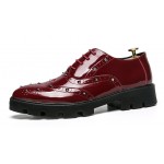 Burgundy Glossy Patent Cleated Sole Lace Up Oxfords Flats Dress Shoes