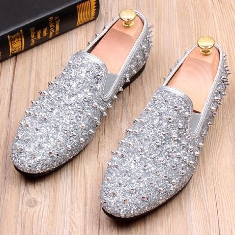 silver mens loafers