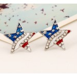 Red Blue USA Flag Diamante Star Earrings Ear Pins