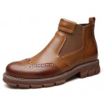 Brown Vintage Cleated Sole Mens  Shoes Ankle Chelsea Boots