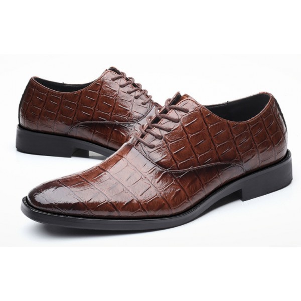 Brown Croc Formal Lace Up Oxfords Business Dress Shoes Flats