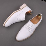 White Leather Pointed Head Lace Up Business Oxfords Dress Shoes