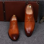 Brown Knitted Leather Pointed Head Lace Up Oxfords Dress Shoes