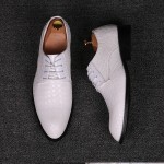 White Knitted Leather Pointed Head Lace Up Oxfords Dress Shoes