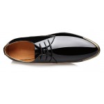 Black Patent Glossy Pointed Head Lace Up Oxfords Dress Shoes