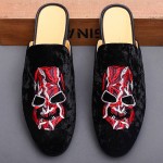 Black Embroidered Mask Mens Formal Slip On Flats Sandals Loafers