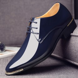 Blue Patent Glossy Pointed Head Lace Up Oxfords Dress Shoes