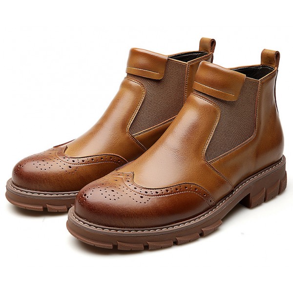 Brown Vintage Cleated Sole Mens  Shoes Ankle Chelsea Boots