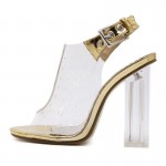 Transparent Gold Slingback PU Peep Toe Glass High Heels Shoes