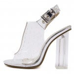 Transparent Silver Slingback PU Peep Toe Glass High Heels Shoes