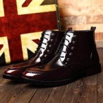 Burgundy Baroque Studs Punk Rock Lace up Dappermen Mens Oxfords Shoes Boots
