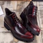 Burgundy Cleated Sole Punk Rock Lace up Dappermen Mens Oxfords Shoes Boots