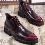 Burgundy Cleated Sole Punk Rock Lace up Dappermen Mens Oxfords Shoes Boots