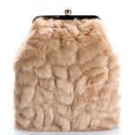 Khaki Brown Glamorous Rabbit Fur Mink Evening Clutch Purse Jewelry Box