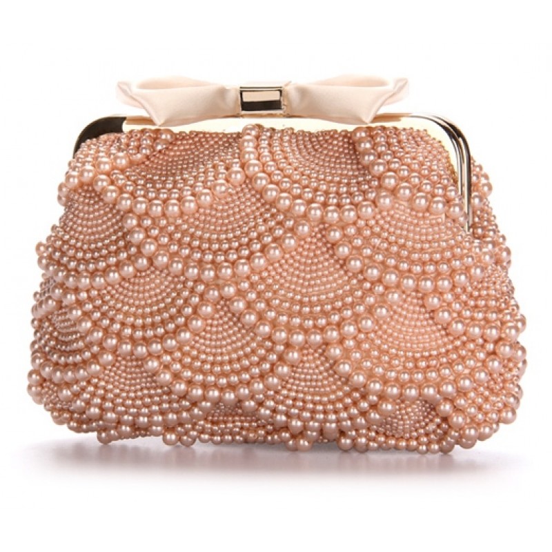 Pearl Top Handle Clutch Bag L.Pink, BESSIE LONDON