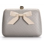 Grey Vintage Hollow Out Pink Bow Glamorous Evening Clutch Purse Jewelery Box