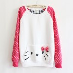 Pink Polkadots Hello Kitty Long Sleeve Fleece Sweatshirts Tops