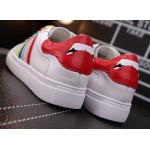 White Rainbow Lace Up Red Lips Sneakers Flats Shoes