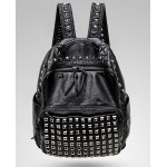 Black Square Studs Soft Lambskin Vintage School Punk Rock Bag Rider Backpack