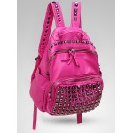 Pink Fushia Square Studs Soft Lambskin Vintage School Punk Rock Bag Rider Backpack