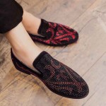 Black Red Diamantes Patterned Loafers Dapperman Dress Shoes Flats