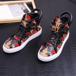 Black Rose Dragon Embroidery High Top Punk Rock Mens Sneakers Shoes Flats