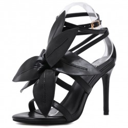 Black Giant Flower Evening Gown High Heels Sandals Shoes 