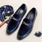 Blue Navy Patent Velvet Gold Chain Mens Dappermen Dapper Loafers Shoes