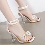 White Pearl Bow Bridal Wedding Gown High Heels Sandals Shoes 